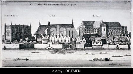 L'Abbazia di Westminster e il Palazzo di Westminster dal fiume Thames, London, 1647. Artista: Wenceslaus Hollar Foto Stock
