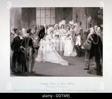 Cerimonia di presentazione in St James's Palace, Westmister, Londra, c1840. Artista: Harden Sidney Melville Foto Stock