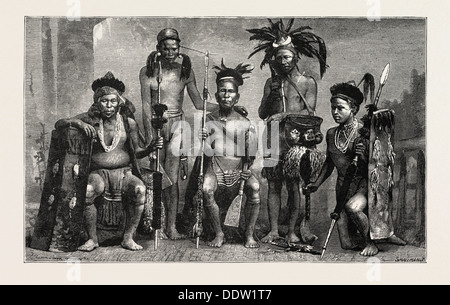 Gruppo di BAUPARA NAGAS, dalla frontiera orientale dell India, incisione 1884 Foto Stock