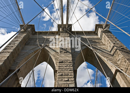 Panorama del ponte di Brooklyn frammento della torre Foto Stock