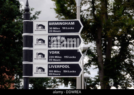 Canal segno post, Stratford Upon Avon, Warwickshire, Inghilterra, Regno Unito Foto Stock