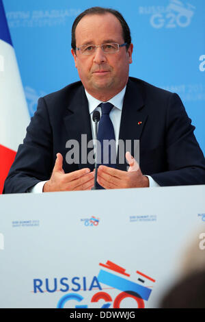 6 settembre 2013 - San Pietroburgo, Russia - Il Presidente francese Francois HOLLANDE dà una conferenza stampa sulla chiusura di giorno di San Pietroburgo vertice G20. (Credito Immagine: © Andrey Pronin/ZUMA filo/ZUMAPRESS.com) Foto Stock