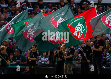 Leicester, Regno Unito. 8 Sep, 2013. Azione dalla Aviva Premiership match tra Leicester Tigers e Worcester Warriors ha giocato a Welford Road, Leicester Credit: Graham Wilson/Alamy Live News Foto Stock