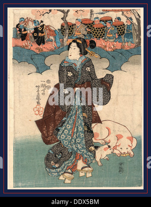 Collana Kodomo gyoretsu a fujin, una signora e una sfilata di bambini. [Tra il 1845 e il 1854], 1 stampa : xilografia, colore ; 34,6 x 25,9 Foto Stock