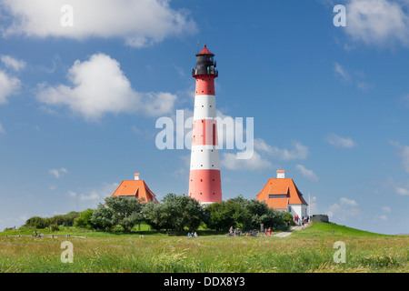 Faro di Westerheversand, Westerhever, penisola di Eiderstedt, Schleswig Holstein, Germania Foto Stock