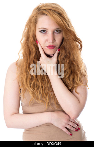 Modello rilasciato. Riflessivo pensieroso Giovane Donna Foto Stock