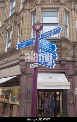 Cartello stradale, St Ann's Square, Manchester REGNO UNITO Foto Stock