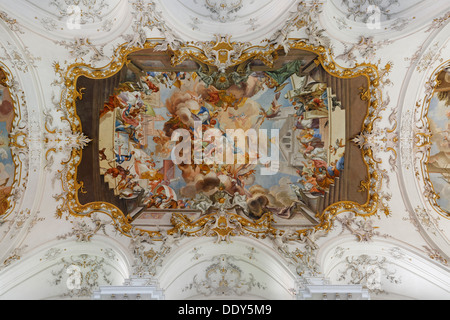 Minster dell Assunzione della Vergine Maria, Diessen il cielo, affreschi a soffitto da Johann Georg Bergmueller Foto Stock