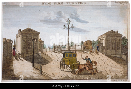 Vista di Hyde Park Corner Turnpike, Westminster, Londra, 1792. Artista: Barak Longmate Jr Foto Stock