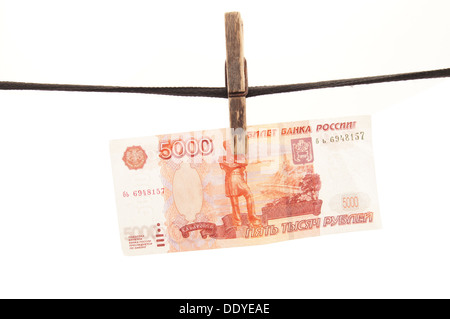 Soldi russi per appendere su una fune Foto Stock