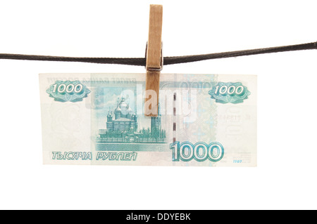 Soldi russi per appendere su una fune Foto Stock