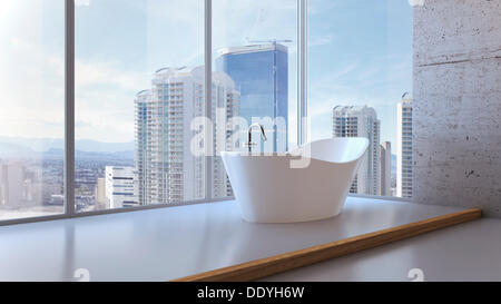 Bagno moderno, lussuoso, skyline, 3D illustrazione Foto Stock