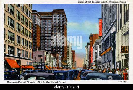 Strada principale Guardando a Nord, Houston, Texas, Stati Uniti d'America, 1940. Artista: sconosciuto Foto Stock