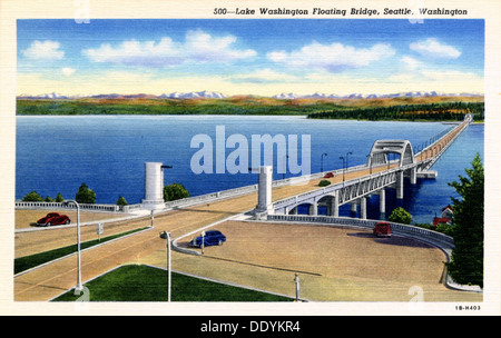 Il lago Washington ponte galleggiante, Seattle, Washington, USA, 1941. Artista: sconosciuto Foto Stock