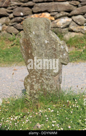 Antica croce celtica accanto a San Kevin la chiesa di Glendalough (Contea di Wicklow, Irlanda Foto Stock