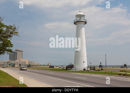 Biloxi Lighthouse sull'Autostrada 90 sul Golfo del Messico in Biloxi Mississippi Foto Stock