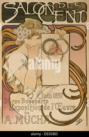 Poster per Alphonse Mucha di esposizione al Salon des Cent, Parigi, Francia, 1897. Artista: Alphonse Mucha Foto Stock