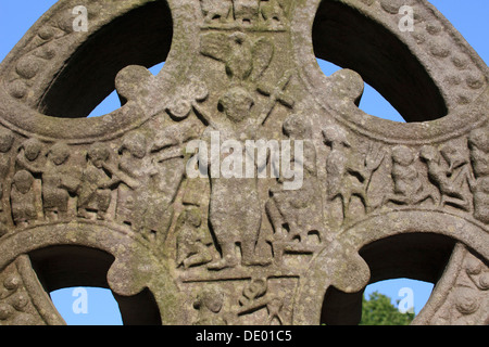 Cristo Re e altre scene bibliche sulla croce di Muiredach a Monasterboice (Contea di Louth, Irlanda Foto Stock