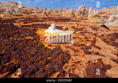 Paesaggio modellato mediante idro-attività termica al vulcano Dallol Foto Stock