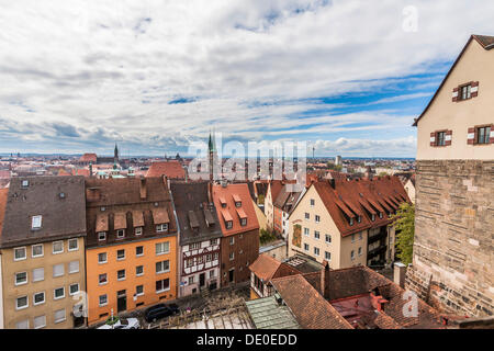 Vista dal Kaiserburg o castello imperiale, Norimberga, Franconia, Bavaria Foto Stock