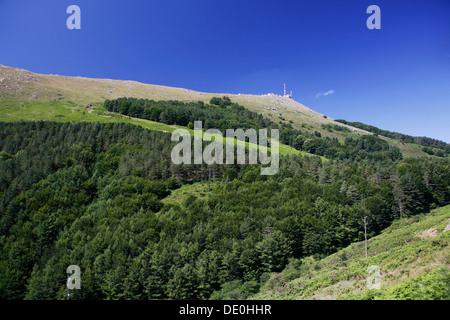 Vista della cima della montagna la Rhune, 905 m, Pirenei, regione Aquitania, dipartimento Pirenei Atlantici, Francia, Europa Foto Stock