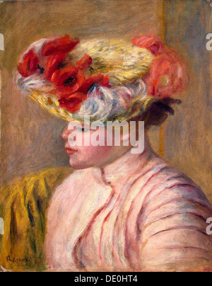 "Giovane donna in un fiorito hat", 1892. Artista: Pierre-Auguste Renoir Foto Stock