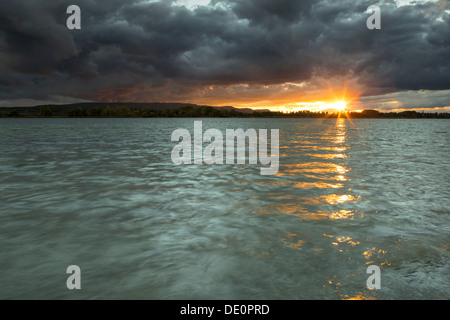 Atmosfera serale vicino Markelfingen sul Lago di Costanza, Baden-Wuerttemberg Foto Stock