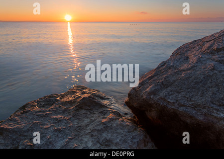 La mattina presto umore nel porto di Guettingen, Lago di Costanza, Svizzera, Europa, PublicGround Foto Stock