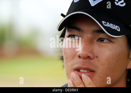 Greensboro, Nord Carolina, Stati Uniti d'America. 17 Ago, 2013. Ryo Ishikawa (JPN) Golf : Ryo Ishikawa del Giappone dopo il terzo round del Campionato Wyndham a Sedgefield Country Club di Greensboro, Nord Carolina, Stati Uniti . © Yasuhiro JJ Tanabe/AFLO/Alamy Live News Foto Stock