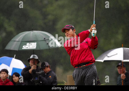 Greensboro, Nord Carolina, Stati Uniti d'America. 17 Ago, 2013. Hideki Matsuyama (JPN) Golf : Hideki Matsuyama del Giappone colpisce un colpo durante il terzo round del Campionato Wyndham a Sedgefield Country Club di Greensboro, Nord Carolina, Stati Uniti . © Yasuhiro JJ Tanabe/AFLO/Alamy Live News Foto Stock