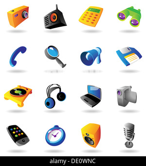 Realistiche le icone colorate impostato per vari dispositivi su sfondo bianco. Foto Stock