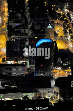 Foto aerea, RWE Tower, centro di Dortmund con il municipio, alla stazione ferroviaria centrale di Dortmund, Extraschicht 2009 festival culturale Foto Stock