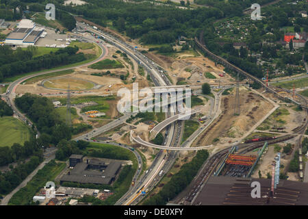 Vista aerea, autostrada A40, sito in costruzione vicino a Bochum Stahlhausen, Donekzring link, Bochum, la zona della Ruhr, Renania settentrionale-Vestfalia Foto Stock