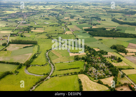 Vista aerea, Lippe meandri fluviali, percorso romano, Welver, Soester Boerde paesaggio culturale, Renania settentrionale-Vestfalia Foto Stock