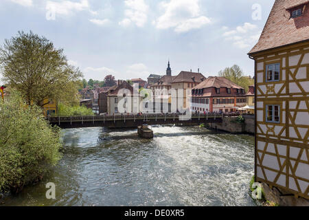 Il fiume principale presso il municipio della città vecchia, Bamberg, Alta Franconia, Baviera, Germania, Eruope Foto Stock