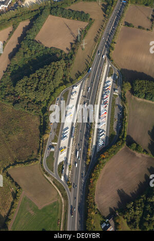 Vista aerea, resto stop sull'autostrada A42, Castrop-Rauxel, la zona della Ruhr, Renania settentrionale-Vestfalia Foto Stock