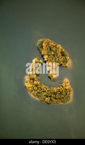 Vista aerea delle isole del lago Kirchheller Heidesee, in autunno, Kirchhellen, Bottrop, la zona della Ruhr, Renania settentrionale-Vestfalia Foto Stock