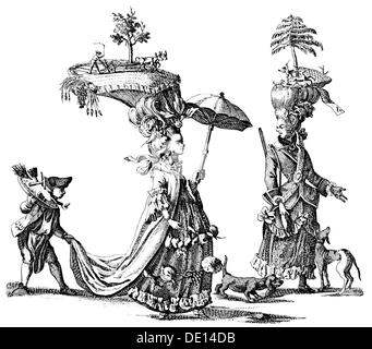 Moda, 18 ° secolo, mettere-up acconciatura, disegno, Germania, circa 1780, diritti aggiuntivi-clearences-non disponibile Foto Stock