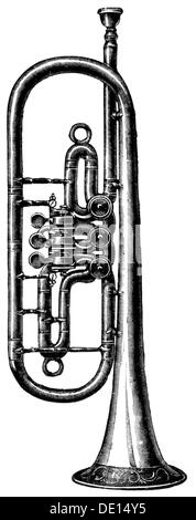 Musica, strumenti, strumenti a vento tromba, incisione del legno, fine del XIX secolo, strumento a vento, strumenti a vento, ottone, strumento in ottone, strumenti in ottone, strumento musicale, strumento musicale, strumenti musicali, strumenti, aerofono, valvola, valvole, clipping, ritaglio, ritaglio, ritaglio, tromba, tromba, trombe, storico, diritti aggiuntivi-clearences-non disponibili Foto Stock