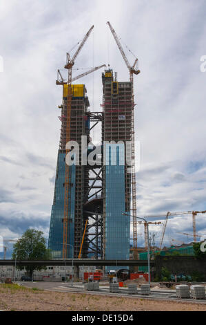 Sito in costruzione della Banca centrale europea, BCE, con gru edili sul sito dell'ex mercato centrale Foto Stock