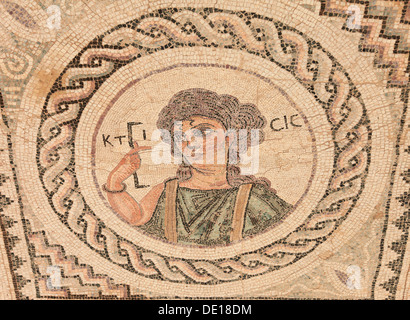 Cipro, Kourion, assiro Ku-ri-ho, antica greca, latina, curio, storico antico sito archeologico, ruderi, Mosaico in H Foto Stock