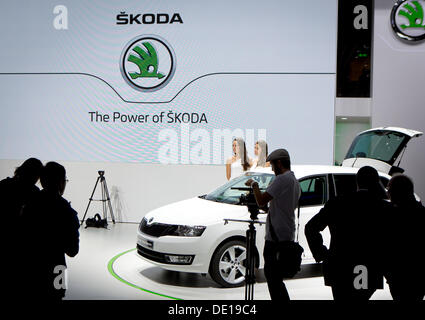 Francoforte, Germania. 9 Sep, 2013. Skoda auto costruttore ha presentato in anteprima mondiale la Skoda Rapid Spaceback durante il sessantacinquesimo IAA International Motor Show di Francoforte sul Meno, martedì 10 settembre, 2013. (CTK foto/Petr Mlch) Foto Stock