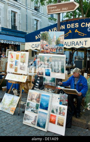 Artista al lavoro, Place du Tertre, Montmartre, Parigi, Francia Foto Stock