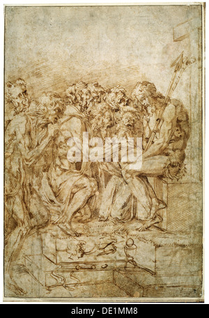 Cristo con i simboli delle passioni che ha visto la partecipazione di sette cifre", inizi del XVI secolo. Artista: Baccio Bandinelli Foto Stock