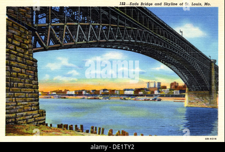 Eads Bridge e sullo skyline di St Louis, Missouri, Stati Uniti d'America, 1940. Artista: sconosciuto Foto Stock