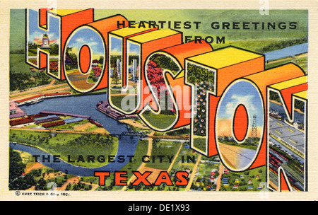 "Heartiest saluti da Houston, la più grande città in Texas', cartolina, 1947. Artista: sconosciuto Foto Stock