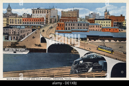 Main Street Viaduct e il canale di spedizione, Houston, Texas, Stati Uniti d'America, 1909. Artista: sconosciuto Foto Stock