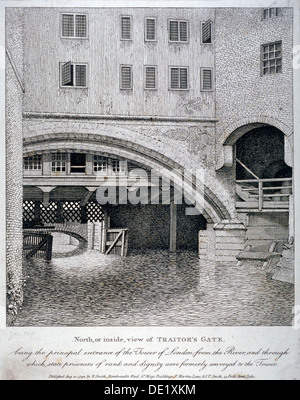 Vista nord del traditore's Gate, la Torre di Londra, 1798. Artista: Anon Foto Stock