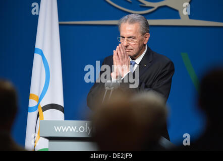 Buenos Aires, Argentina. Decimo Sep, 2013. In uscita il presidente del CIO Jacques Rogge reagisce dopo il suo ultimo discorso come presidente nel corso della 125a sessione del COI a hotel Hilton di Buenos Aires, Argentina, 10 settembre 2013. Foto: Arne Dedert/dpa/Alamy Live News Foto Stock