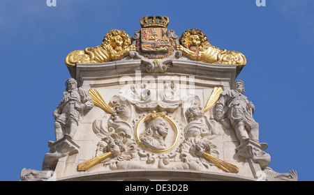 Dettagli del barocco Maison du Cornet sulla Grand Place di Bruxelles in Belgio Foto Stock